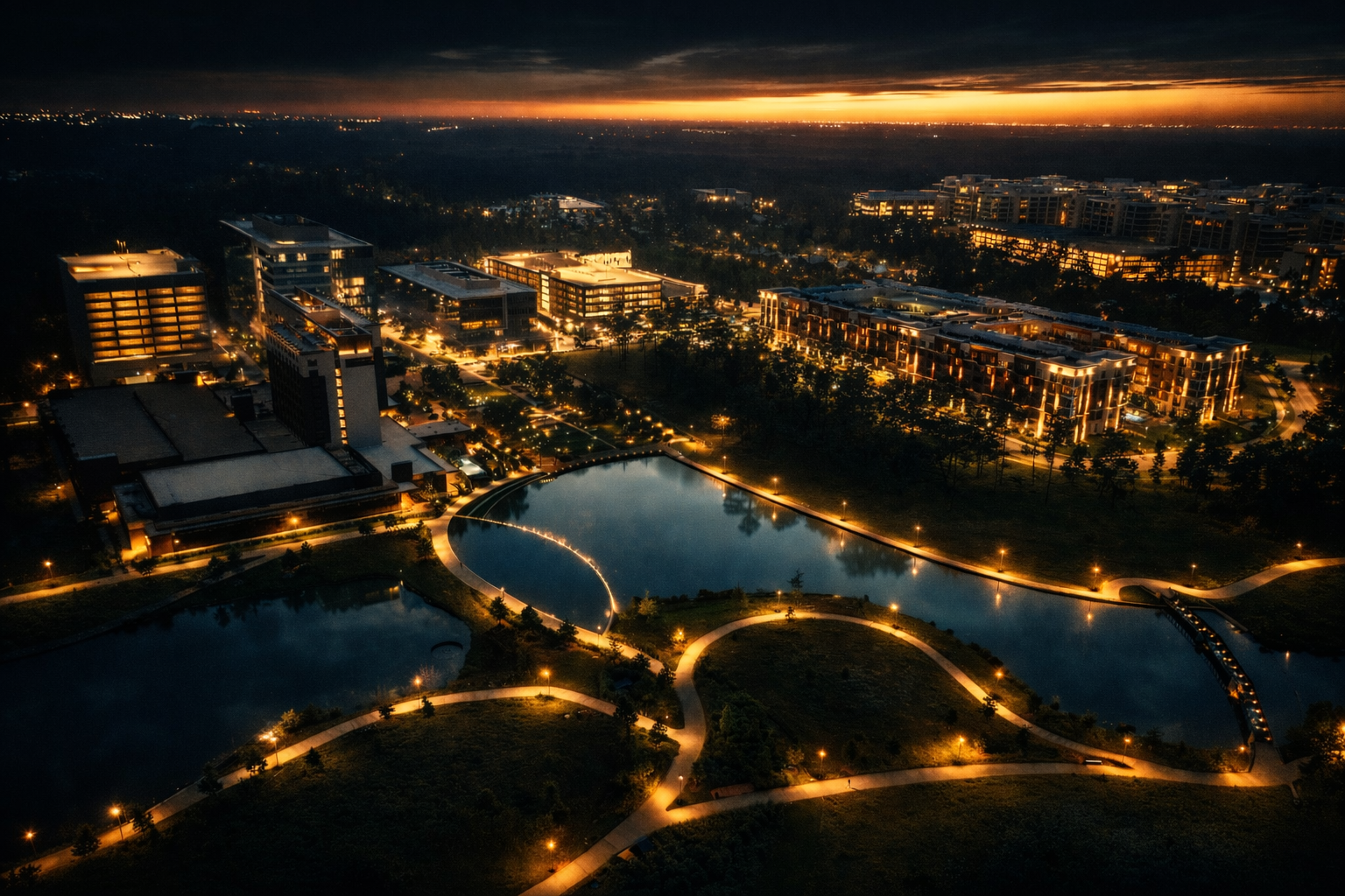 City Place urban core night aerial credit City Place